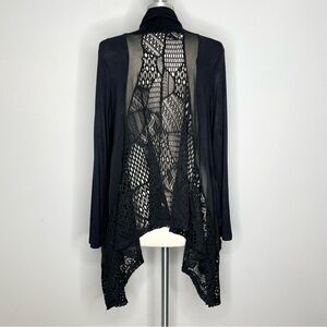KENAR Crocheted Back Long Sleeve Open Front Cardigan